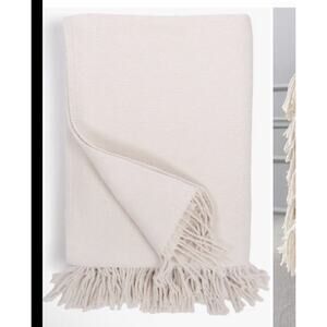 Pom Pom At Home Billie Cotton Throw Ivory Blue 50 “x 70” Fringe NEW